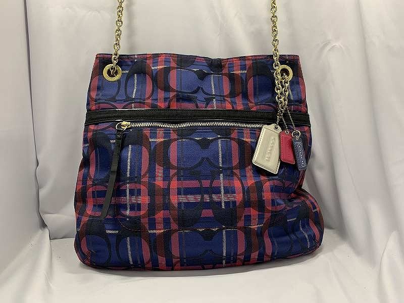 コーチ COACH ショルダーバッグ ポピー タータン シグネチャー チェック柄 21136 ブランド 鞄 カバン レディース ネイビー拍卖