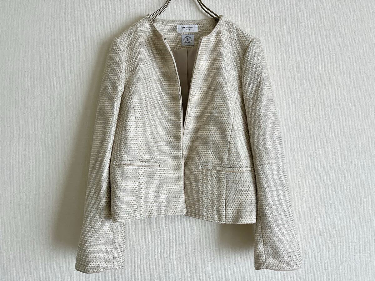 未使用タグ付き ツイード 白 ベージュ WORLD オペーク  ノーカラージャケット  ジャケット ツイード ホワイト  長袖拍卖