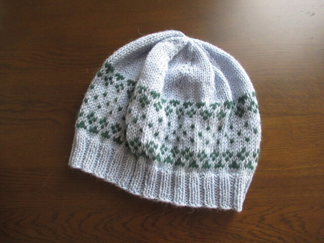 *mippi* 手編みニット帽子 編み込み 水色&緑 男性OK ハンドメイド拍卖