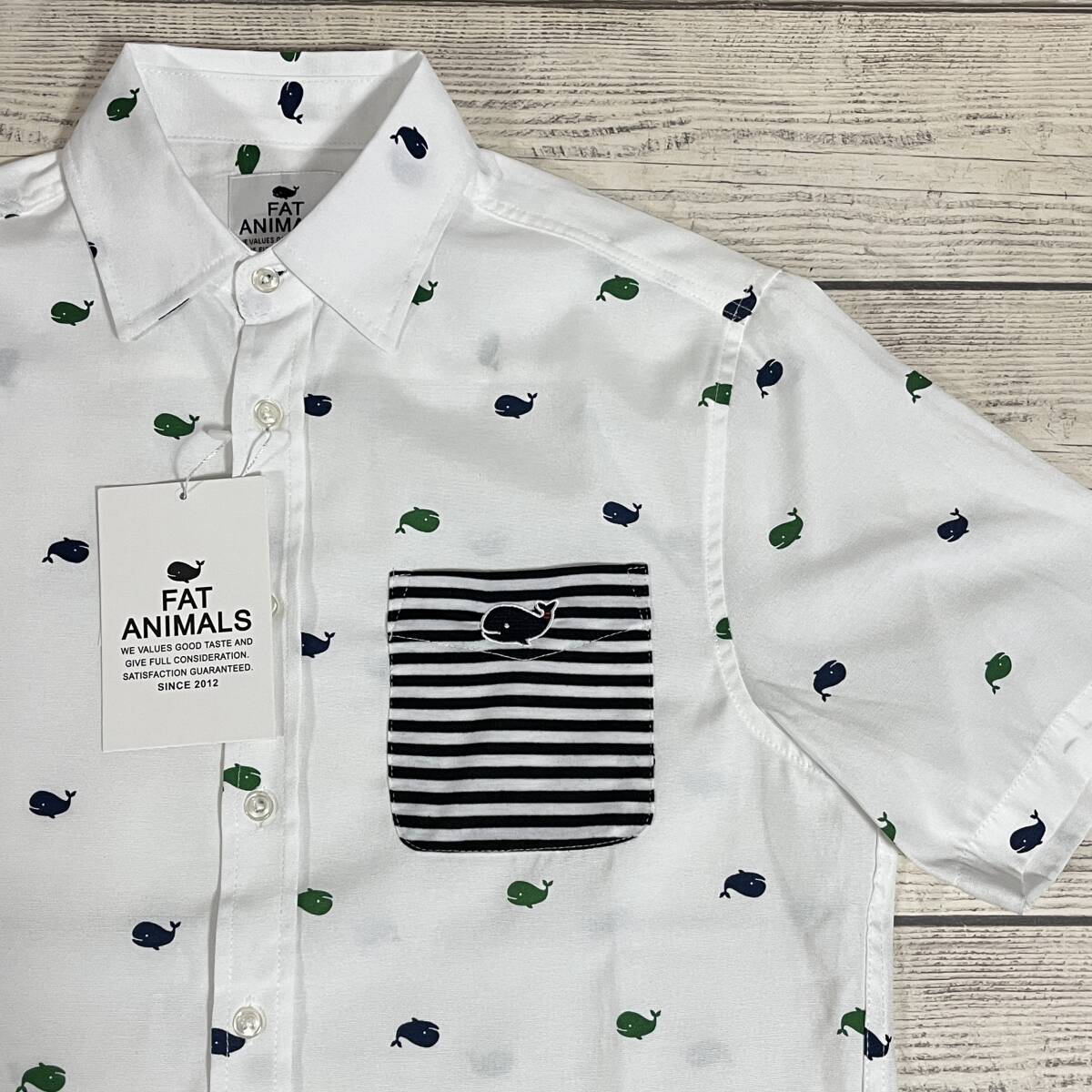 ★ Fat Animals (ファットアニマルズ) ★ 半袖ボタンダウンシャツ Mサイズ 白色 半袖シャツ クジラ 総柄 ミニクジラ (タグ付き新品未着用) 拍卖
