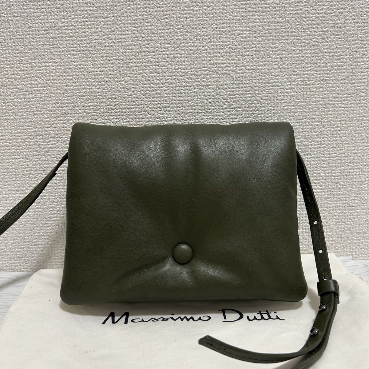 Massimo Dutti マッシモデュッティ ドゥッティ レディース ショルダーバッグ ポシェット 深緑色 モスグリーン 本革 羊皮 レザー ブランド拍卖