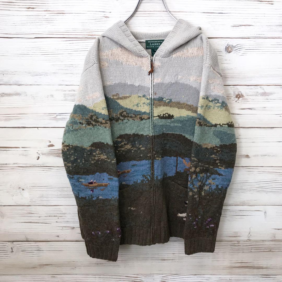 《別格の風景画》ローレンラルフローレン☆ニットパーカー 芸術 馬車 M N222拍卖