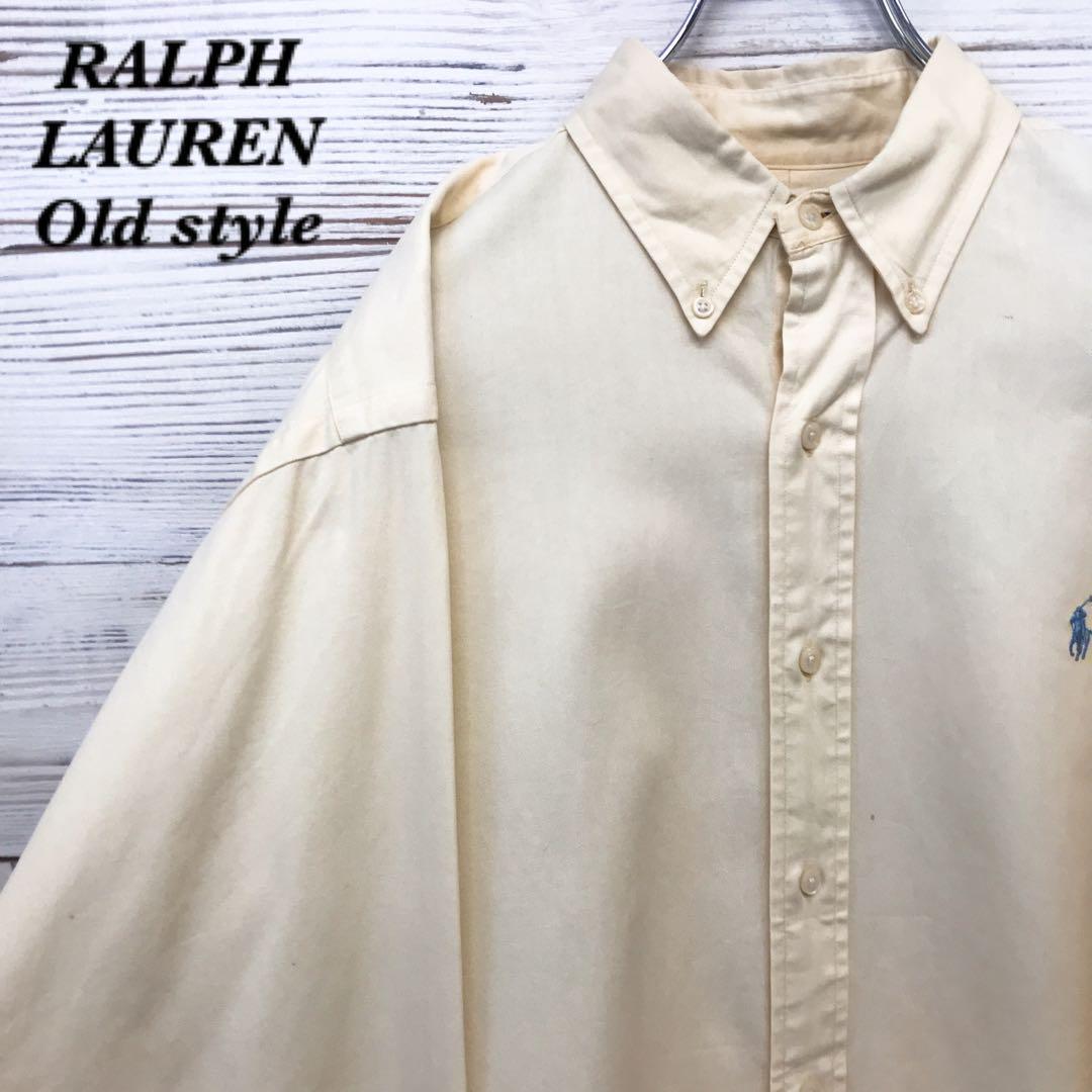 《希少》ラルフローレン☆長袖BDシャツ L 刺繍ロゴ イエロー NS353拍卖