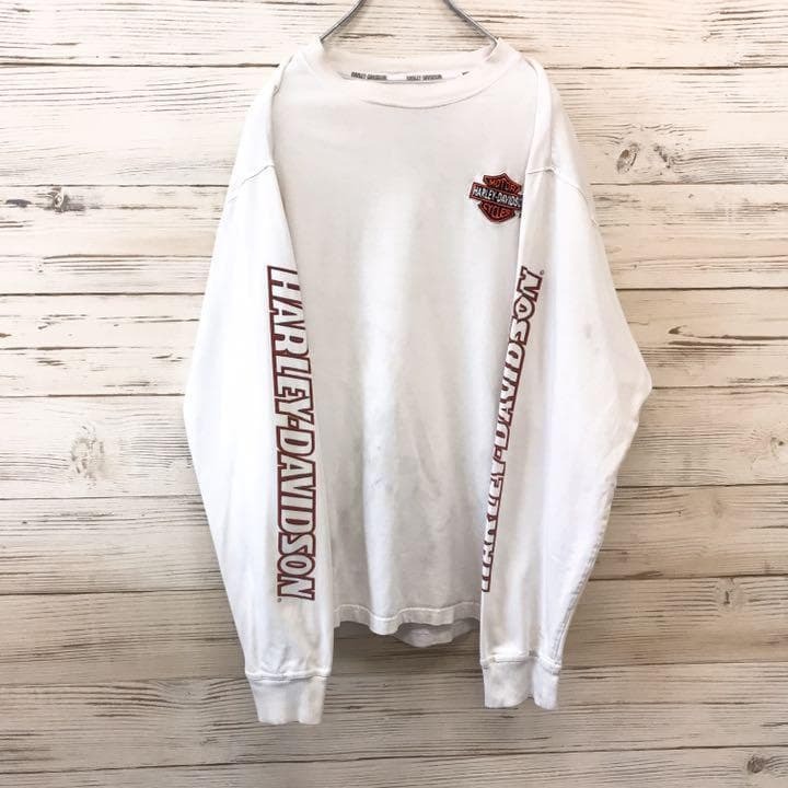 《希少》ハーレーダビッドソン☆ロンTシャツ XL 刺繍ロゴ ホワイト T198拍卖