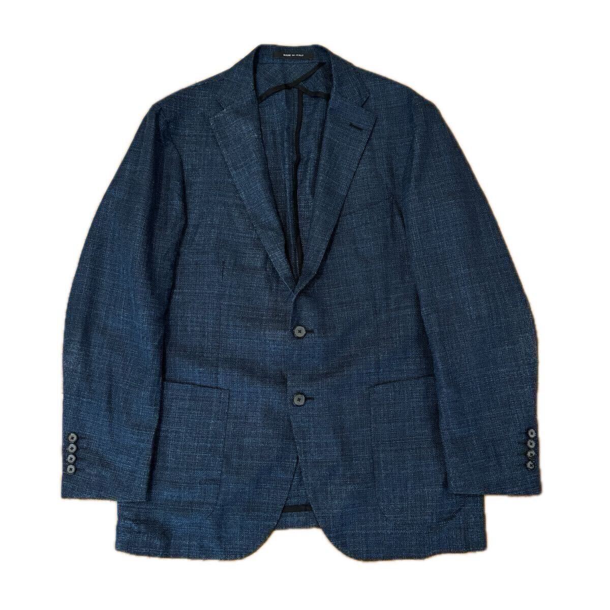 極美品 TAGLIATORE タリアトーレ イタリア製 シルク混バージンウールシングルアンコンジャケット テーラードジャケット ネイビー メンズ 拍卖