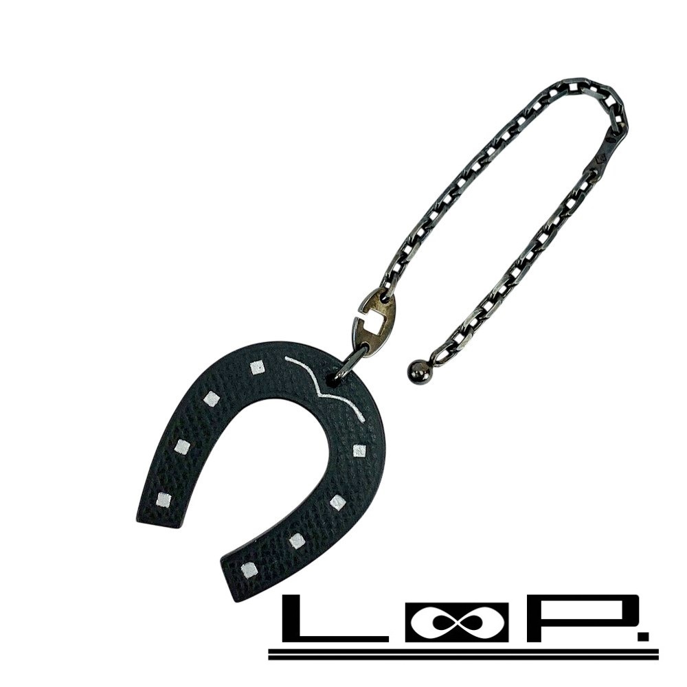 ■新同■ エルメス ホースシュー チャーム 馬蹄 モチーフ キーホルダー レザー SV925 オレンジ グレー 箱 【442629】5拍卖