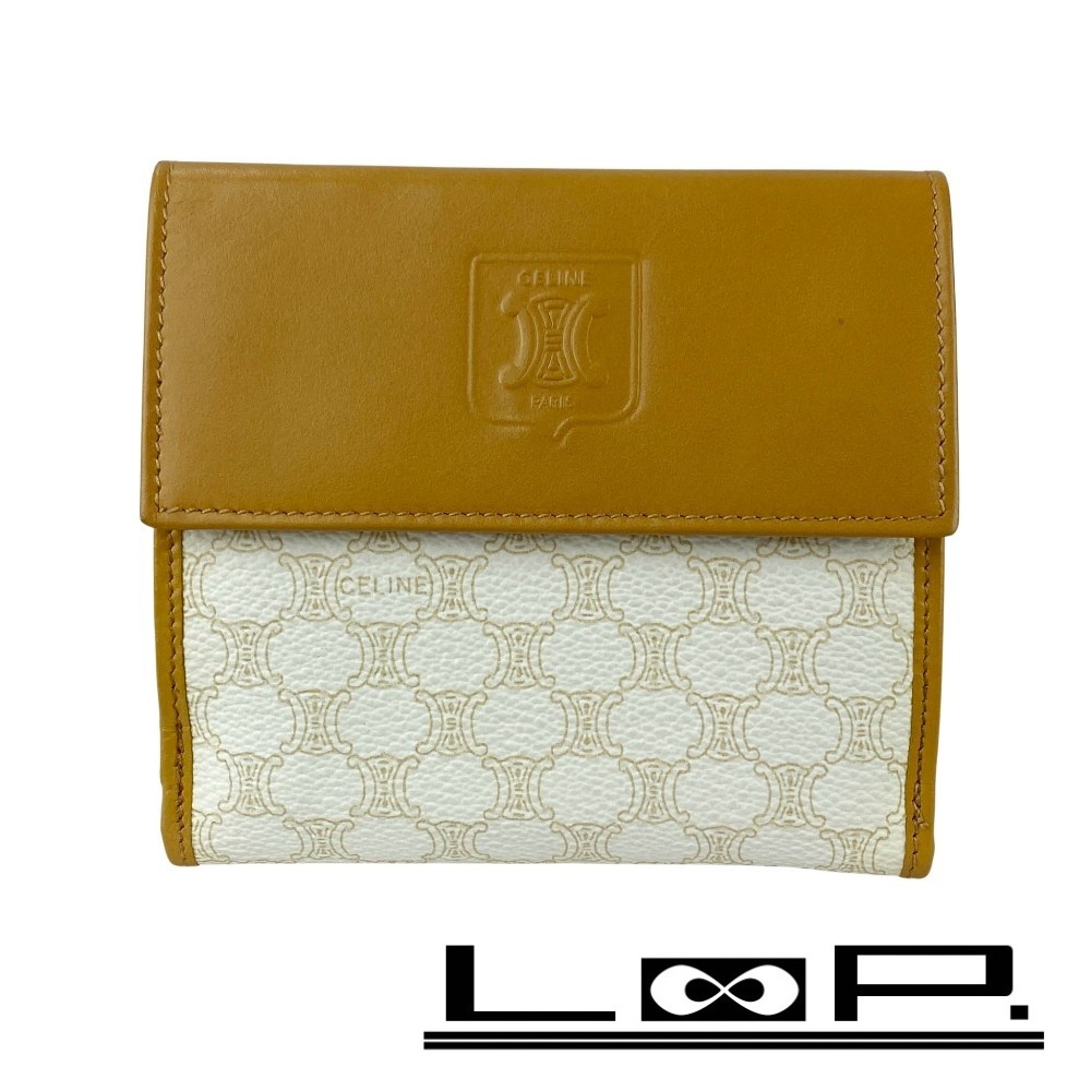 ■新同■ヴィンテージ■ セリーヌ 二つ折り財布 コンパクト ウォレット マカダム レザー ブラウン ホワイト【442803】8拍卖