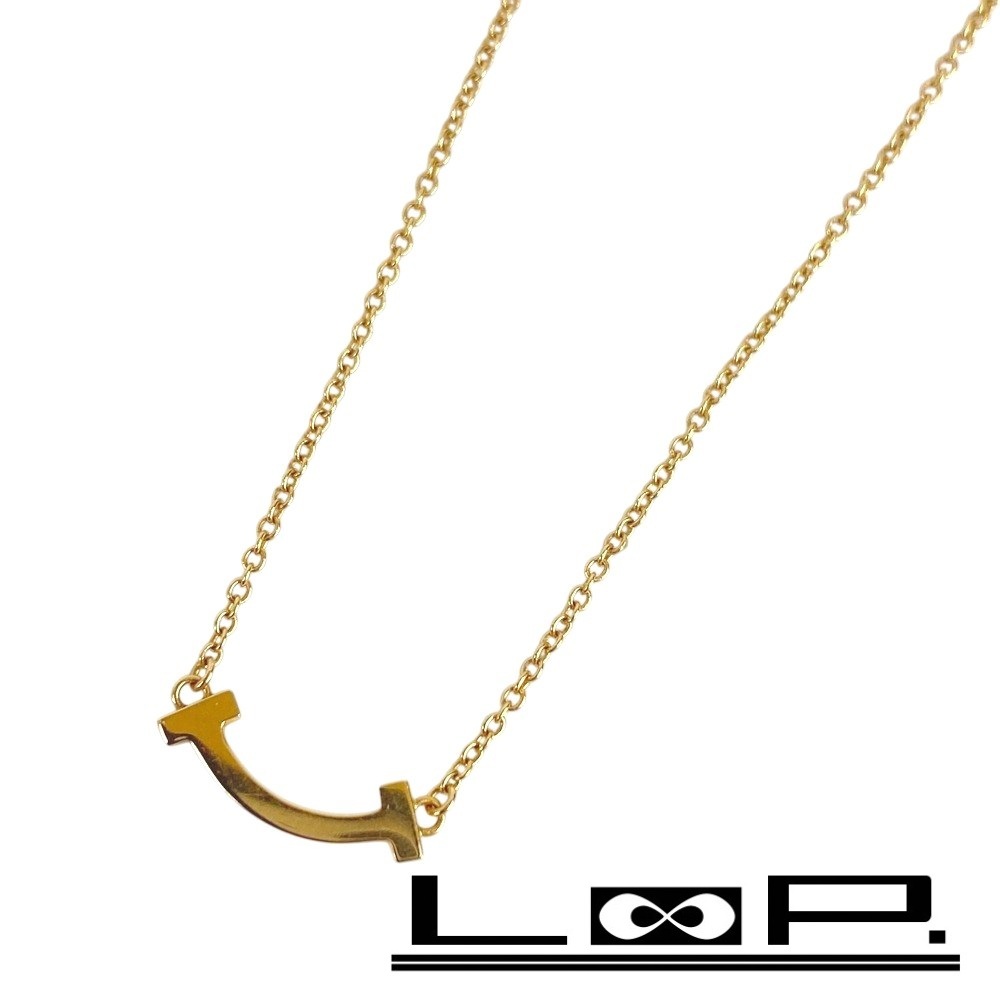 ■美品■ ティファニー マイクロ Tスマイル ネックレス アクセサリー イエローゴールド YG 750 K18 2.3g 箱 【433511】1拍卖