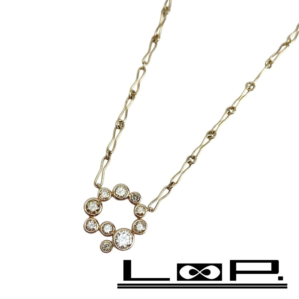 ■新同■ カシケイ ベゼル ダイヤ ネックレス アクセサリー ゴールド YG K18 D0.65 5.5g 【433528】1拍卖