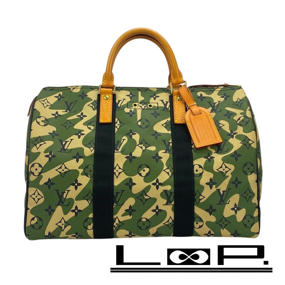 ■美品■ ルイヴィトン モノグラモ フラージュ スピーディ35 ハンドバッグ 村上隆 コラボ 迷彩 カーキ M95773 【389252】1拍卖