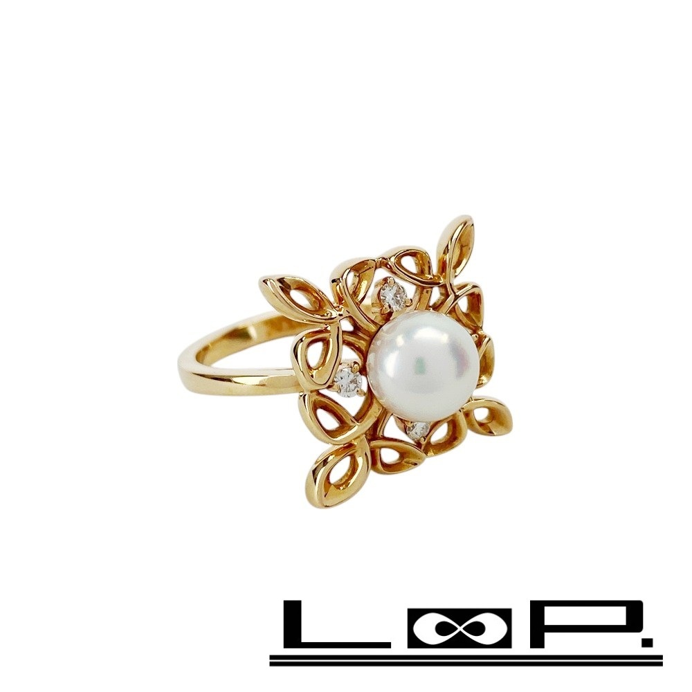 ■新同■ ミキモト リング 指輪 アクセサリー ゴールド K18 PD パール 真珠 ダイヤ #13 6.3g 【369650】5拍卖