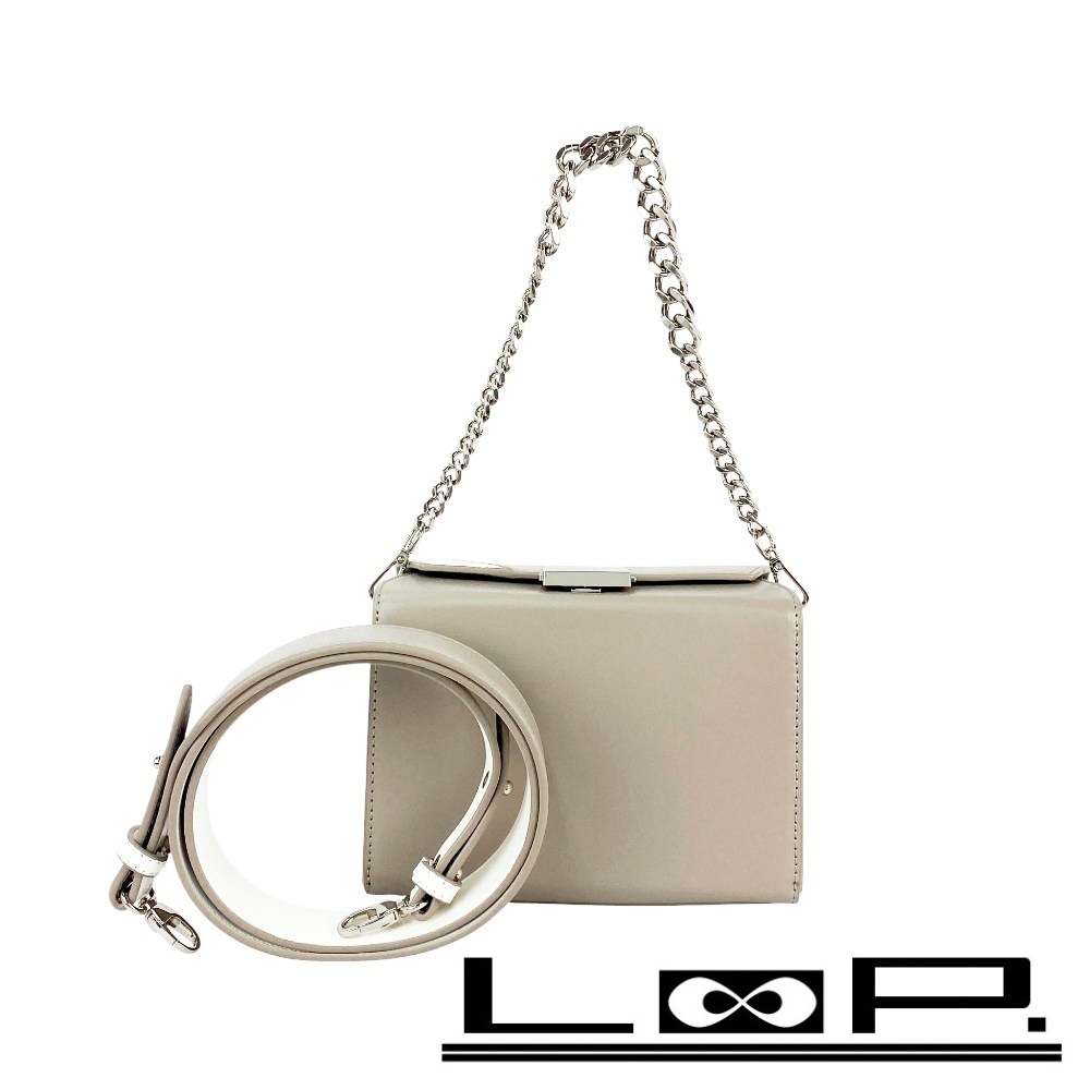 ■新同■ サマンサベガ チェーンモチーフスクエアバッグ ショルダーバッグ 2WAY レザー グレー グレージュ ホワイト シルバー 【448591】7拍卖