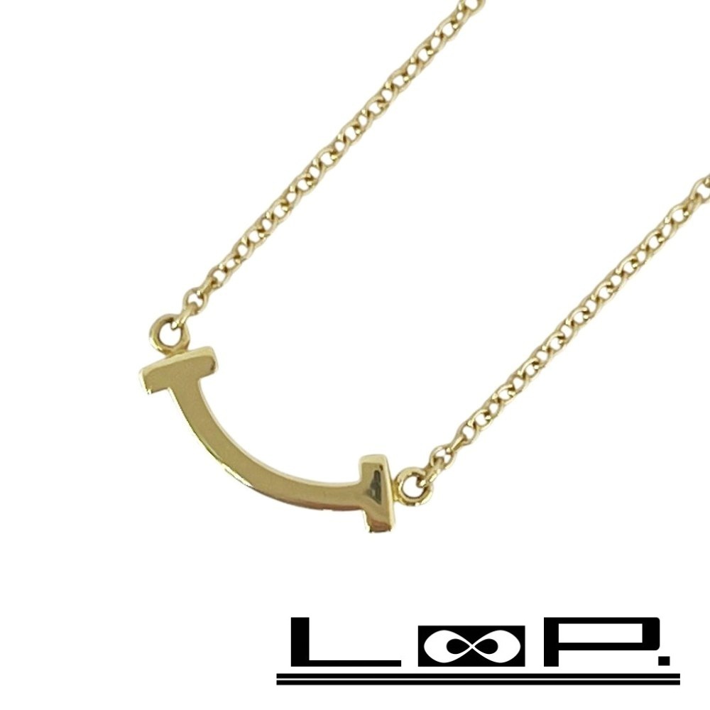 ■新同■ ティファニー マイクロ Tスマイル ネックレス アクセサリー イエローゴールド YG 750 K18 2.3g 箱 【442247】8拍卖