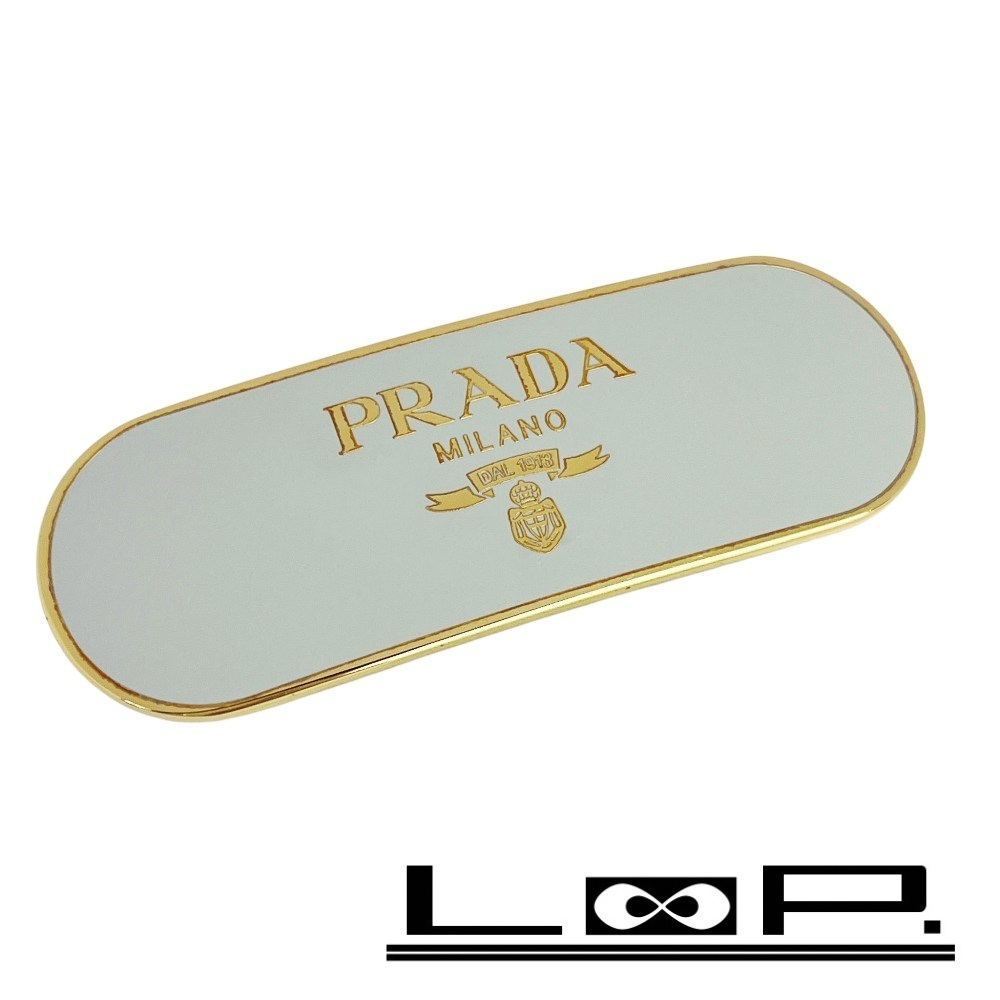 ■新同■ プラダ バレッタ 髪留め ヘア アクセサリー GP ゴールド ホワイト 箱 【449536】10拍卖