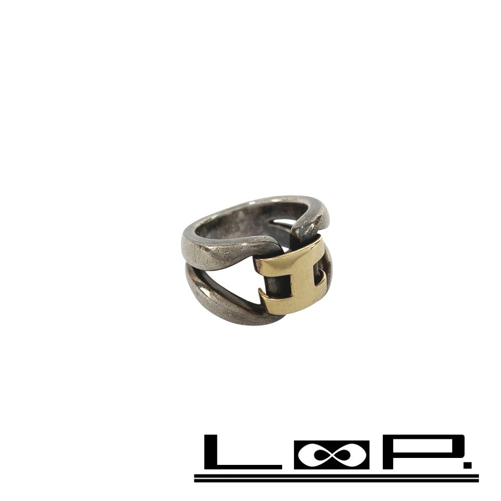 ■美品■ヴィンテージ■ エルメス ヒストリー リング 指輪 コンビ シルバーゴールド SV925 YG750 11.0g #49 【437519】7拍卖