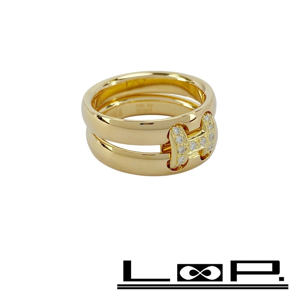 ■新同■磨き済■ エルメス オランプ リング 指輪 アクセサリー イエローゴールド ダイヤ K18 YG750 12.4g #54 箱 【435546】9拍卖