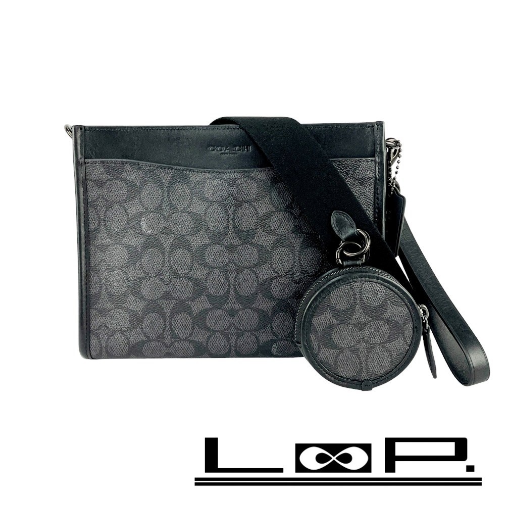 ■未使用■ コーチ ヒッチコンバーチブル クロスボディ ショルダー セカンドバッグ 2WAY シグネチャー ブラック 箱 【448485】7拍卖