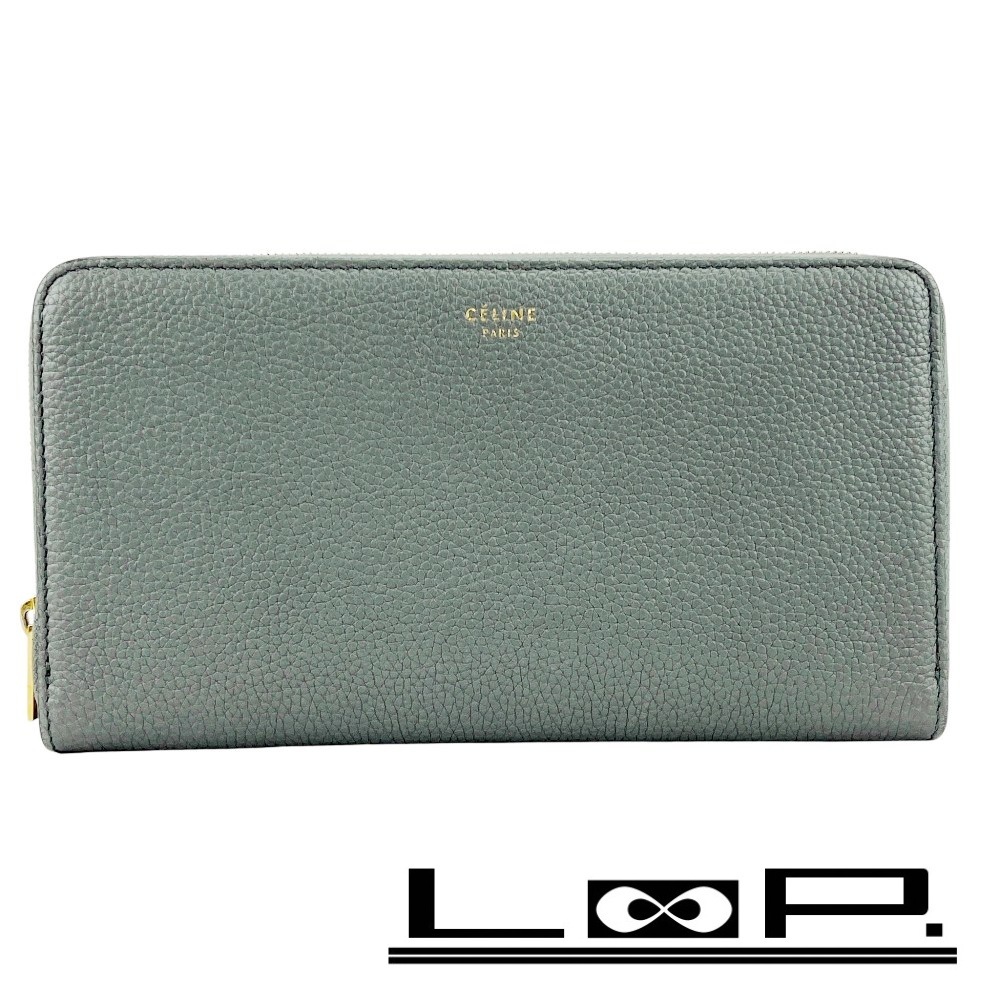 ■美品■ セリーヌ ラージ ジップド マルチファンクション 長財布 札入れ コインケース レザー グレー 105003AU8 箱 【426223】10拍卖