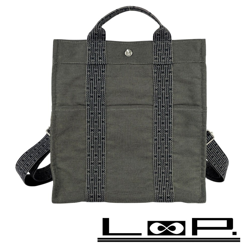 ■美品■ エルメス エールライン アド MM リュックサック バックパック バッグ キャンバス グレー 【448461】10拍卖