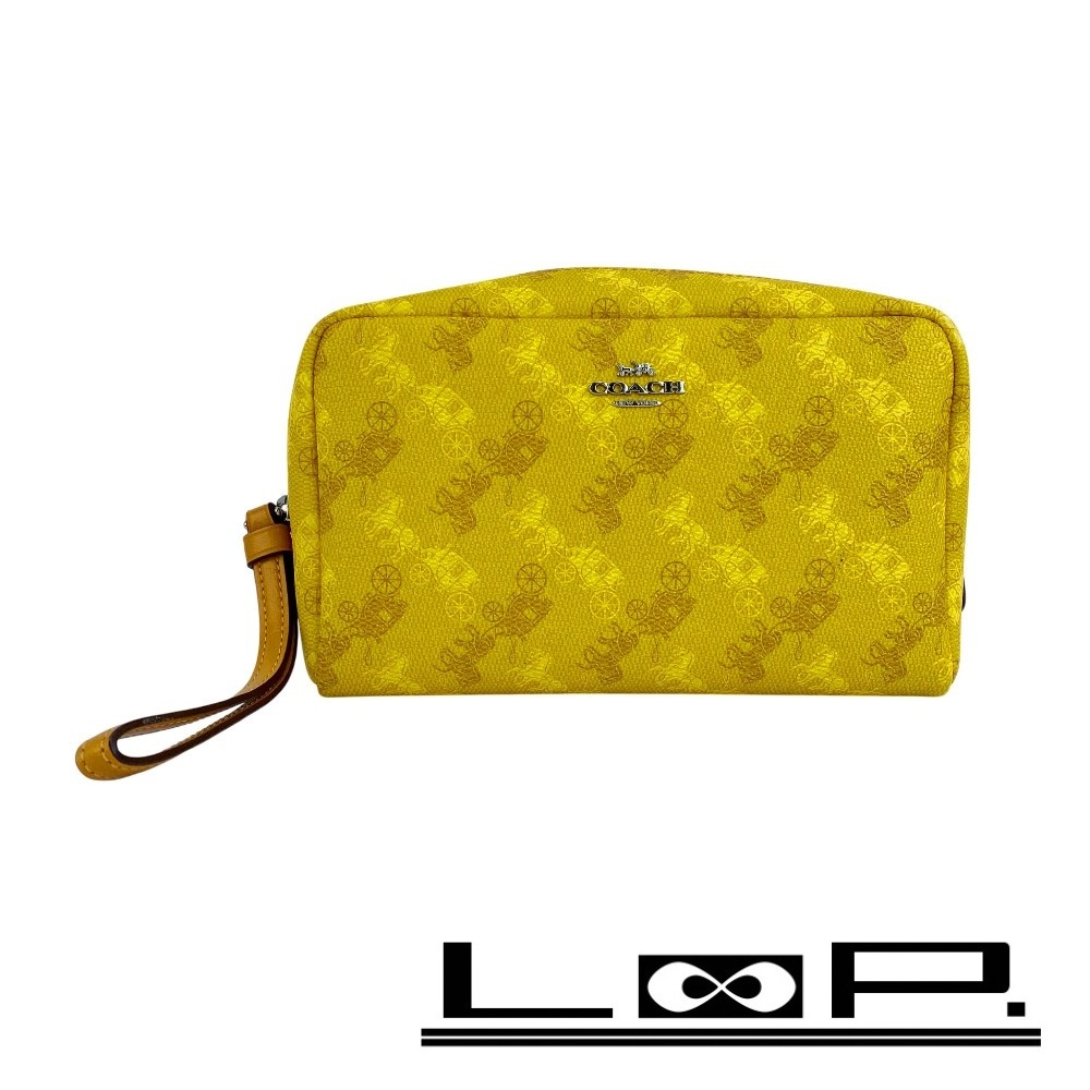■美品■ コーチ ボクシー コスメティックケース 化粧 ポーチ 小物入れ PVC イエロー 【455056】10拍卖