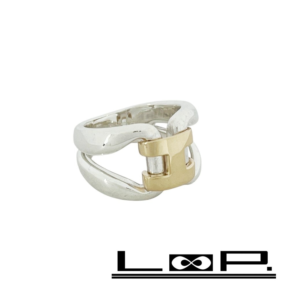 ■新同■磨き済■ エルメス ヒストリー リング 指輪 コンビ シルバーゴールド SV925 YG750 10.6g #50 【412240】8拍卖