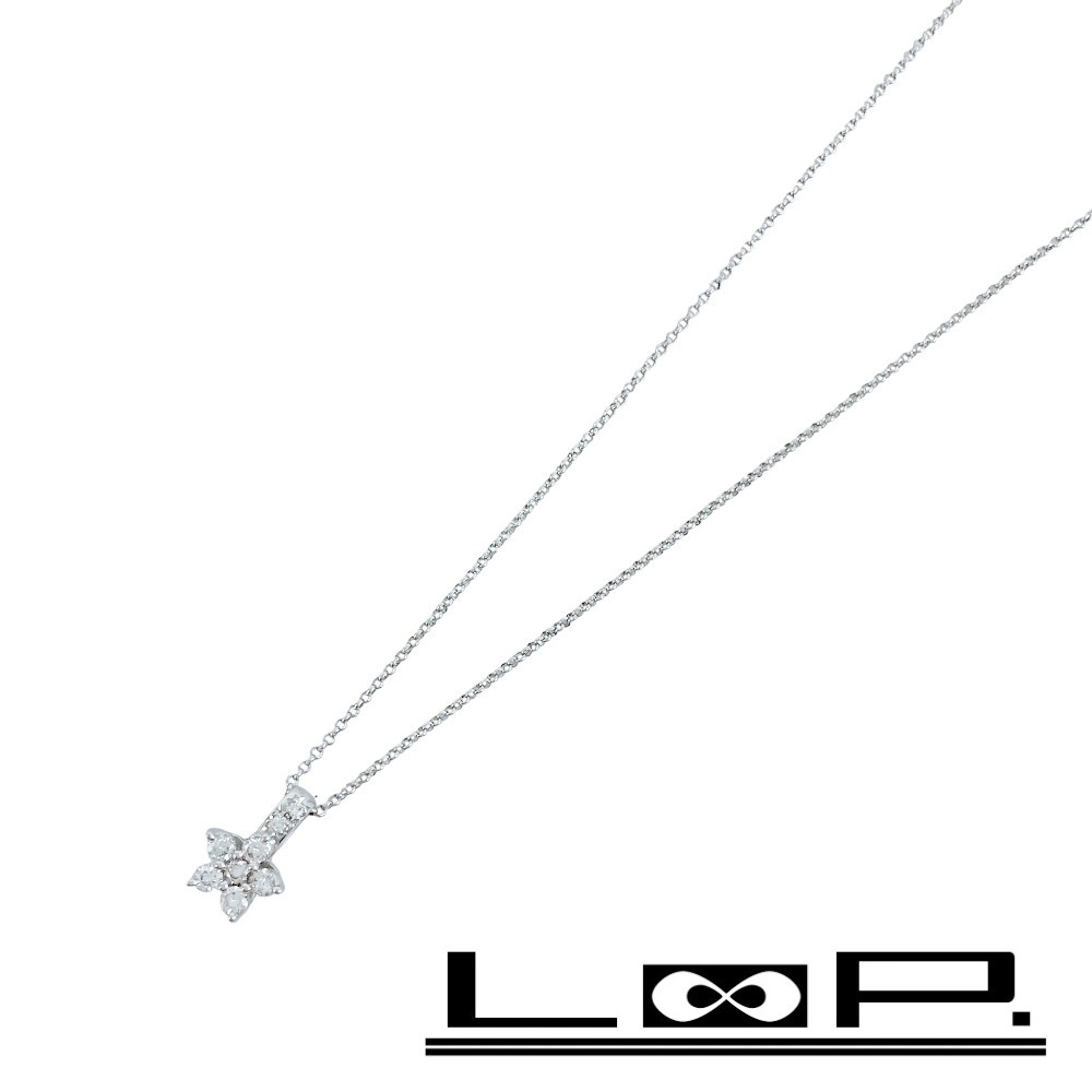 ■新同■ タサキ ネックレス アクセサリー フラワー シルバー ダイヤ K18 750 WG D0.20 2.3g 【439940】11拍卖