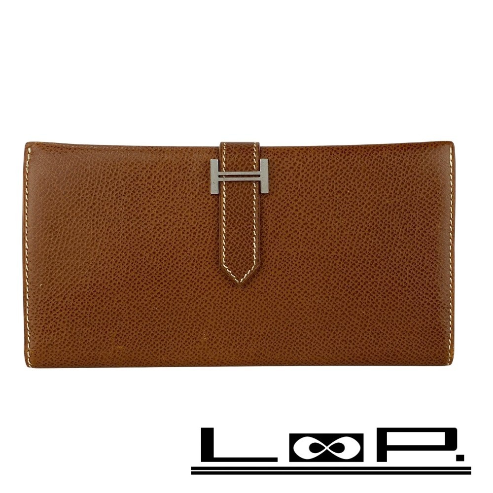 ■中古■ エルメス ベアン 二つ折り 長財布 ウォレット クシュベル ブラウン シルバー金具 □F刻【439032】8拍卖