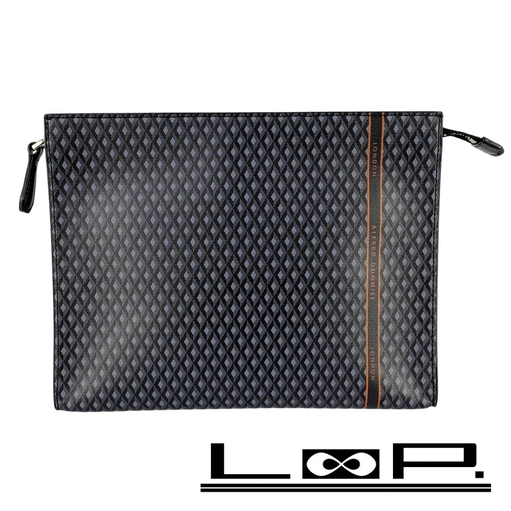 ■新同■ ダンヒル クラッチ セカンド バッグ エンジンターン レザー グレー ブラック 【460418】10拍卖