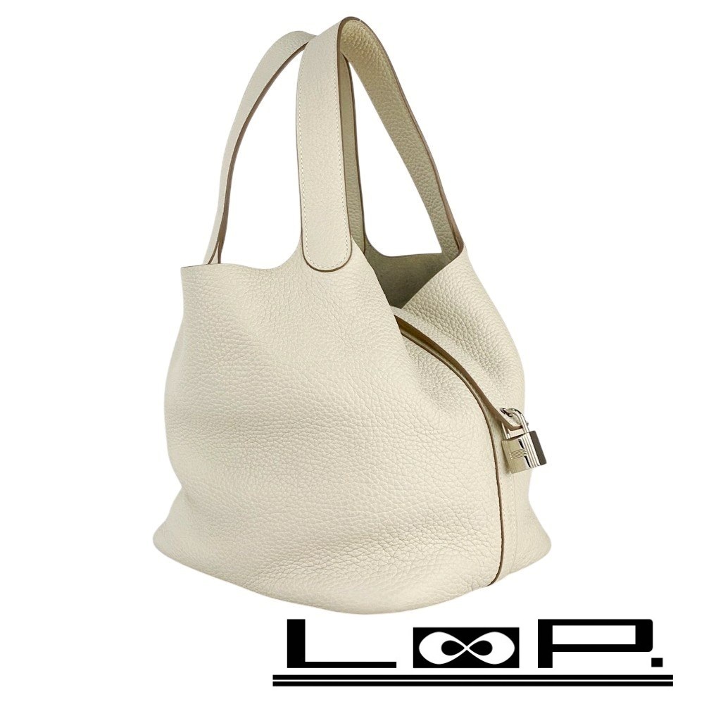 ■美品■ エルメス ピコタンロックMM ハンド バッグ カバン トリヨン クレ アイボリー A刻 箱 【461477】5拍卖