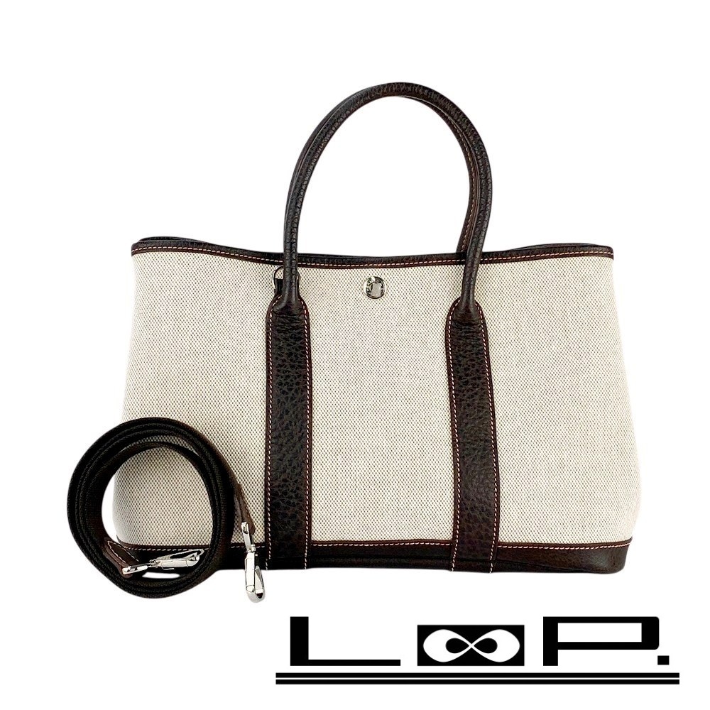 ■美品■ エルメス ガーデンパーティーTPM ハンド ショルダー バッグ トワルアッシュ ベージュ ブラウン □H刻 箱 【461484】5拍卖