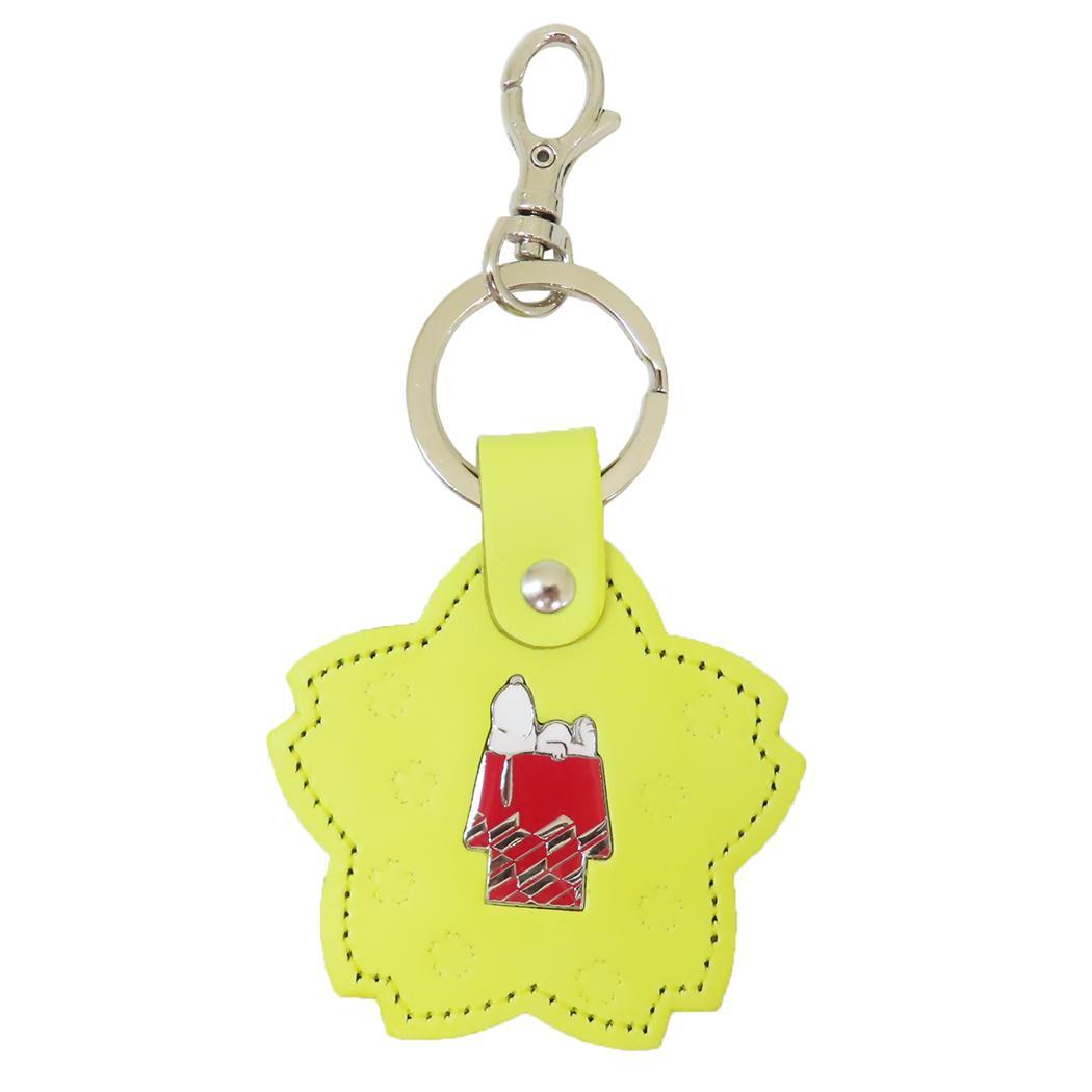 スヌーピー キーリング レザーキーホルダー 桜 イエロー 矢絣模様 ピーナッツ 牛久保工芸社 キーホルダー キャラクター グッズ拍卖