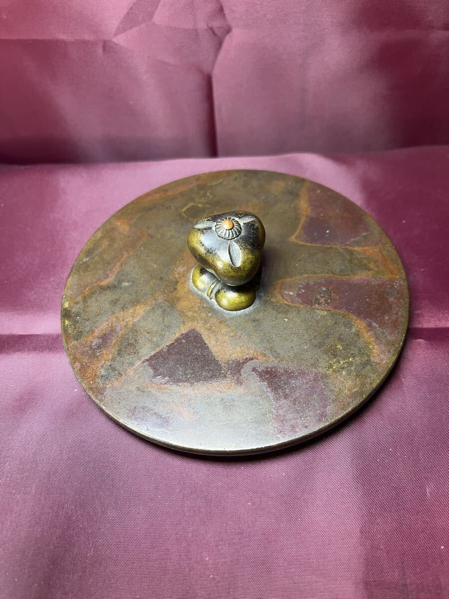精金堂造 鉄瓶の蓋 茶道具 広口 鉄瓶 在銘 古銅 茶道 レア物 古い時代の鉄瓶 銅蓋 古銅 蓋のみ拍卖