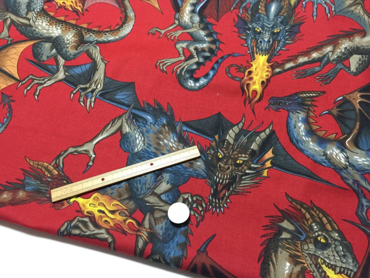 UO-64 布時間◆ USA「AIexander Henry」幅 105㎝ × 95㎝ 火を噴くドラゴン怪獣 エンジ系拍卖