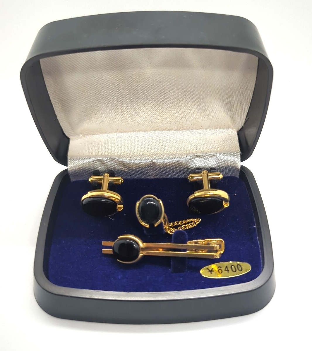 【専用ケース付】オニキス カフス ネクタイピン タイピン アクセサリー カフスボタン拍卖