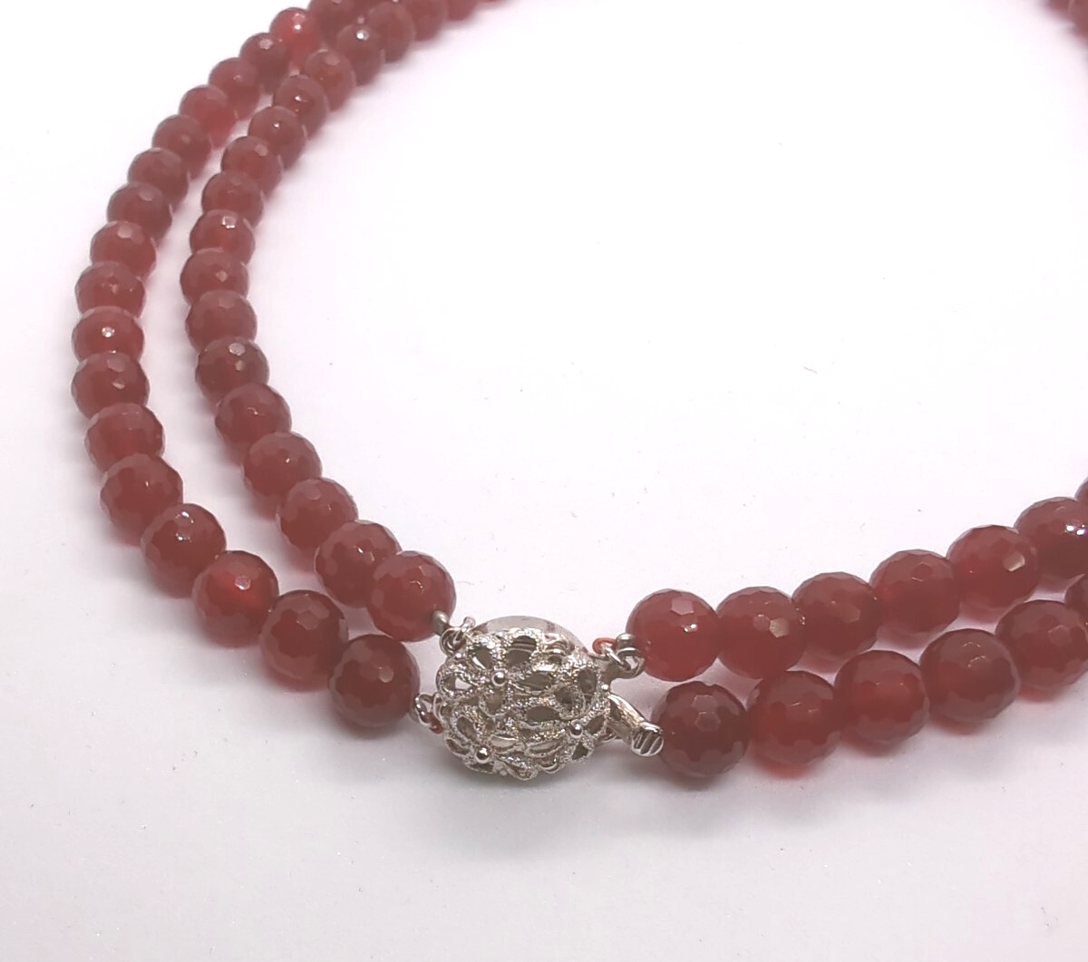 【SILVER刻印有】赤メノウ 二連ネックレス シルバー アクセサリー拍卖