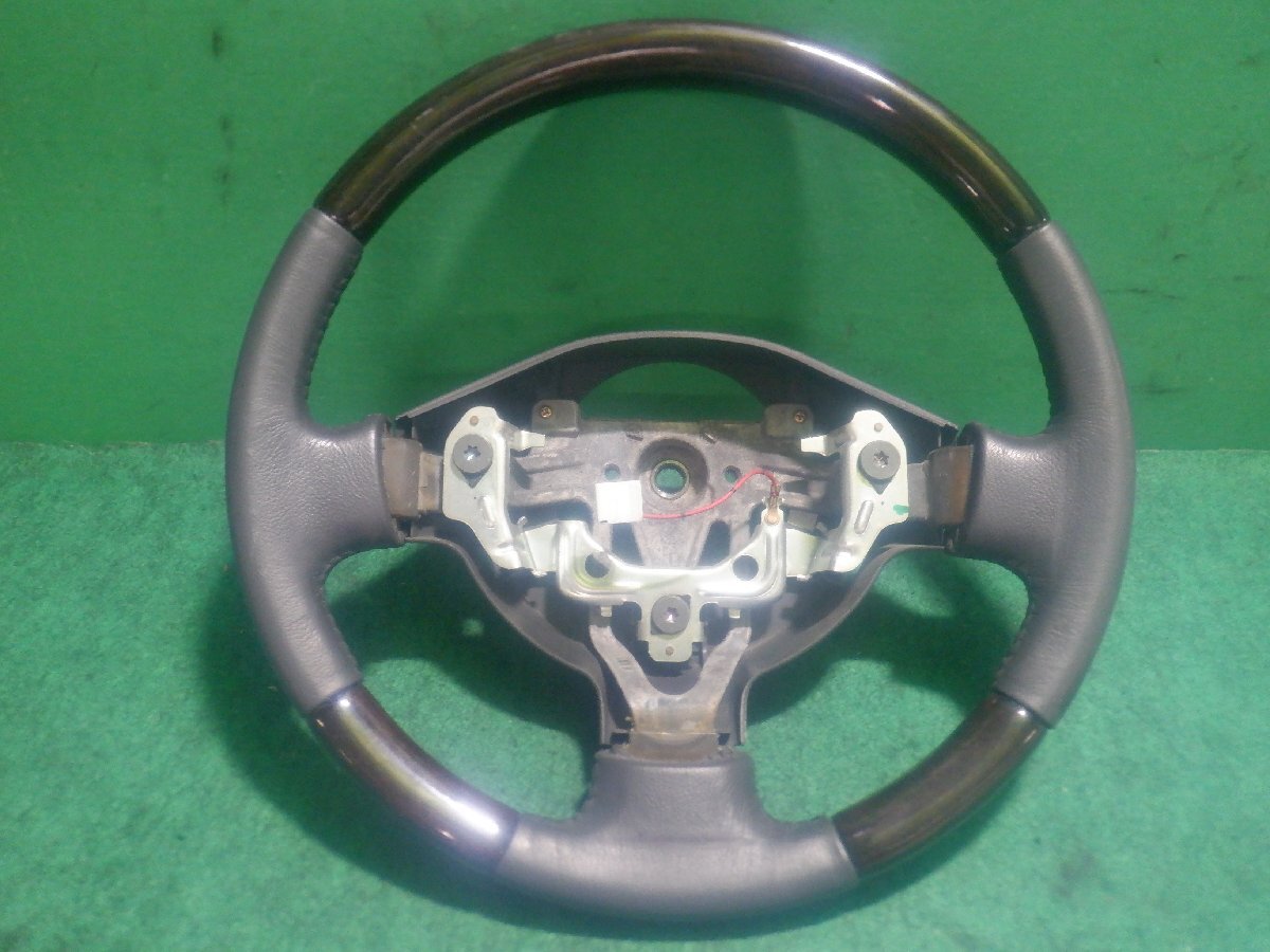 【ヤ①】スズキ ラパン HE21S 純正 ステアリング 木目調 レザー エアバックなし ホーンパッド欠品 インフレーター欠品拍卖