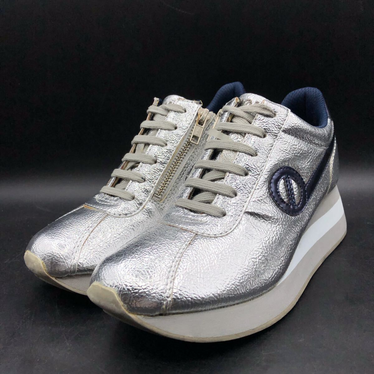 10M4770 NO NAME ノー ネーム 厚底 スニーカー シューズ レディース 37/23.5cm相当 シルバー ネイビー 靴拍卖