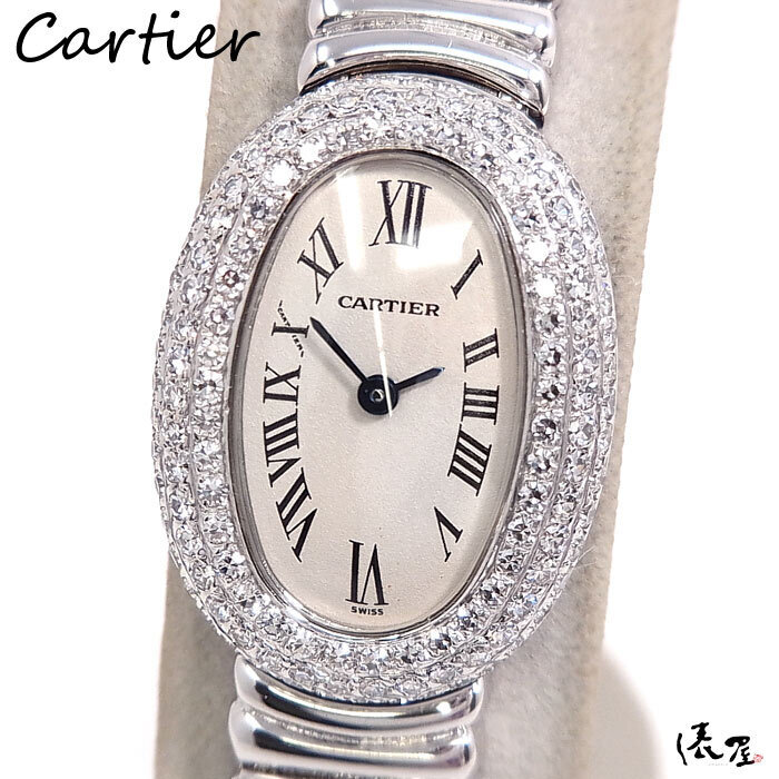 【カルティエ】ミニベニュワール ダイヤブレス K18WG 極美品 ホワイトゴールド レディース 時計 Cartier 俵屋拍卖