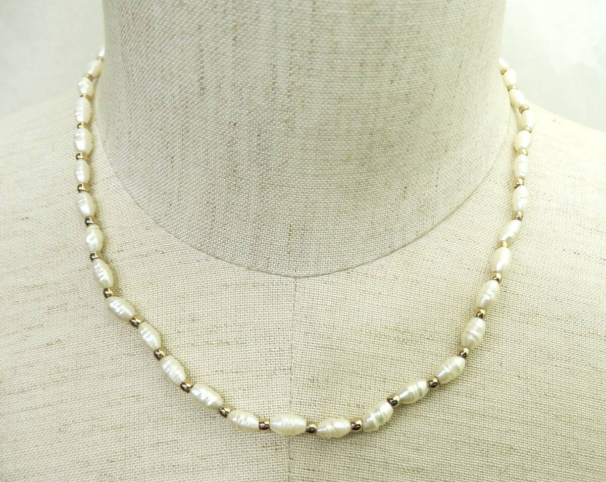 パール・真珠 ライスパール ネックレス 39cm 約7.5g 現状品 売り切り拍卖