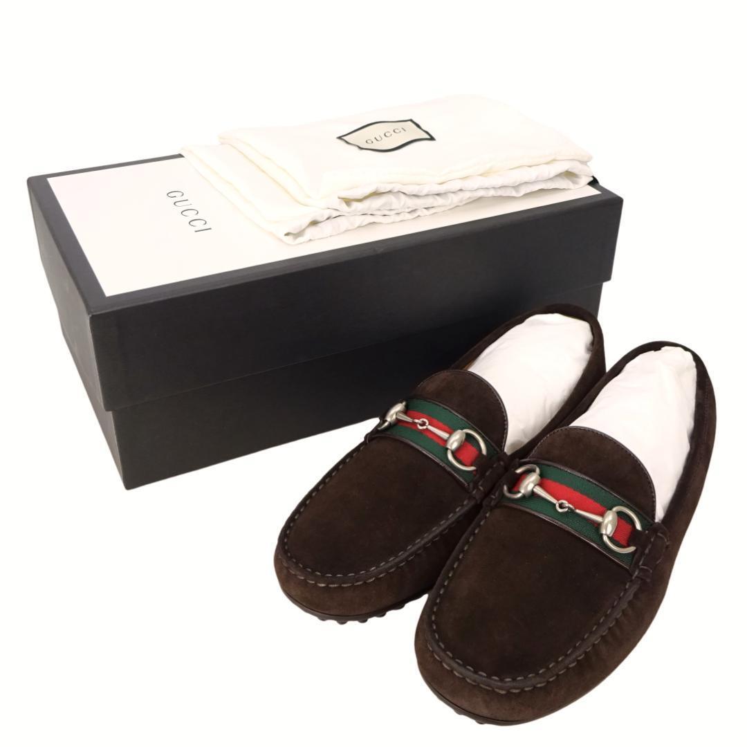 本物 未使用■グッチ■シェリーライン ビット ローファー ブラウン スエード シューズ 靴 9ハーフ G 450892拍卖