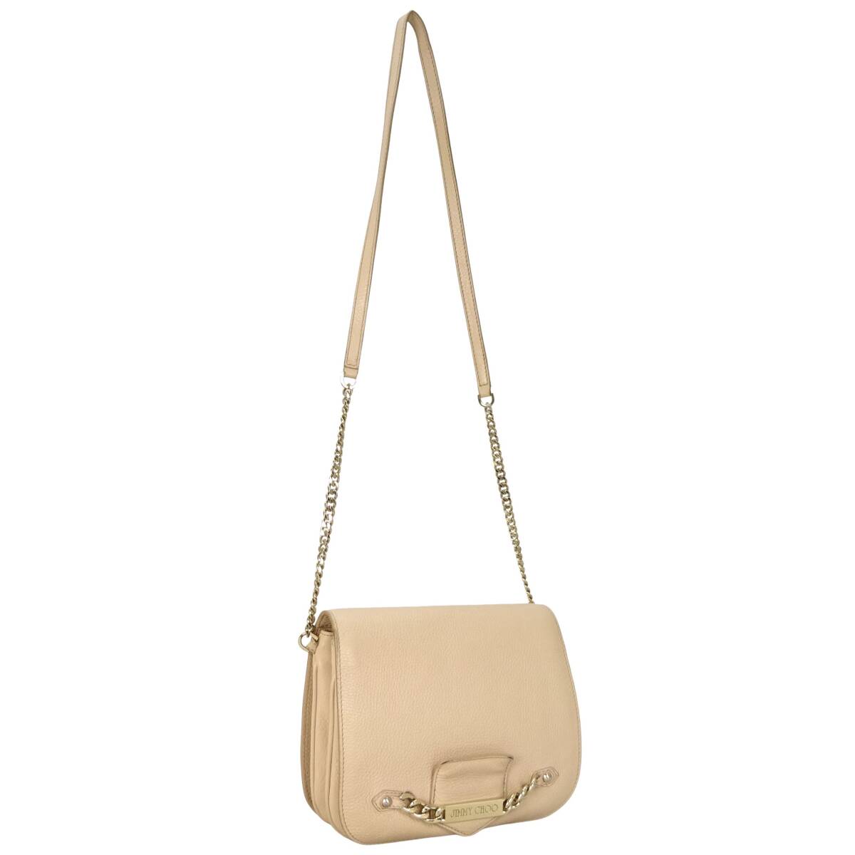 本物■ジミーチュウ■ポシェット クロスボディ ピンクベージュ レザー ゴールド 斜めがけ チェーン ショルダーバッグ拍卖