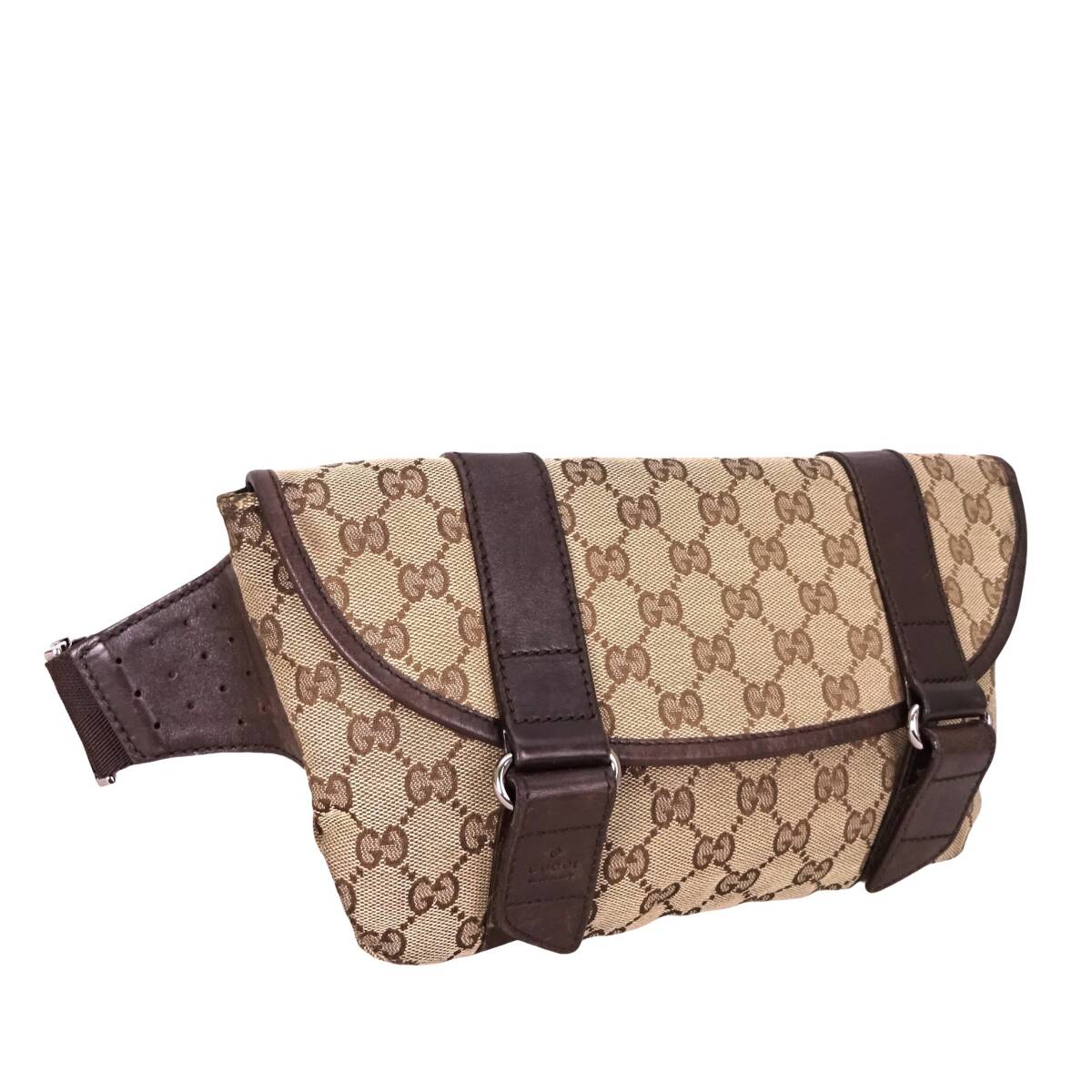 本物■グッチ■ベルトバッグ GG ベージュ キャンバス ブラウン レザー 145851 ウエストバッグ ボディバッグ ウエストポーチ拍卖