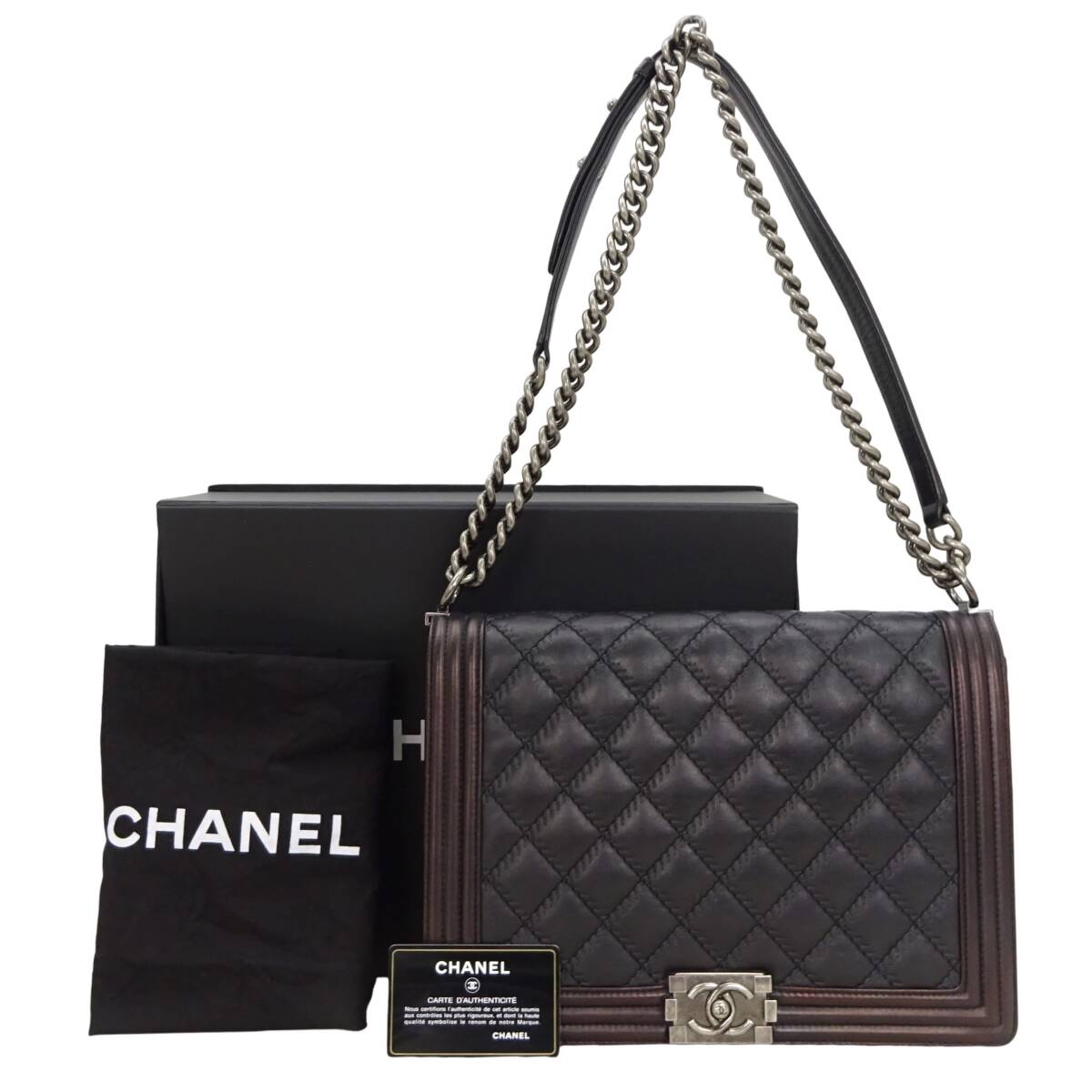 本物■シャネル■ボーイシャネル ラージ マトラッセ ココマーク ブラック シルバー チェーンショルダーバッグ ハンドバッグ拍卖