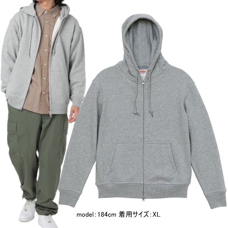 今季新作新品 United Athle 5767 ユナイテッドアスレ 12.7オンス 裏パイル ダブル フルジップ スウェット パーカー ミックスグレー S表記拍卖