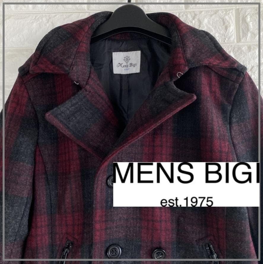Mens BIGI メンズビギ タータンチェック ピーコート 4377拍卖