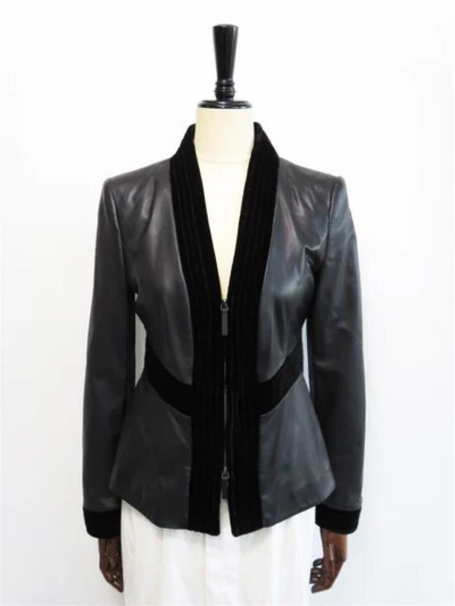 70538 EMPORIO ARMANI / エンポリオ アルマーニ ベルベットトリム レザー ジャケット拍卖