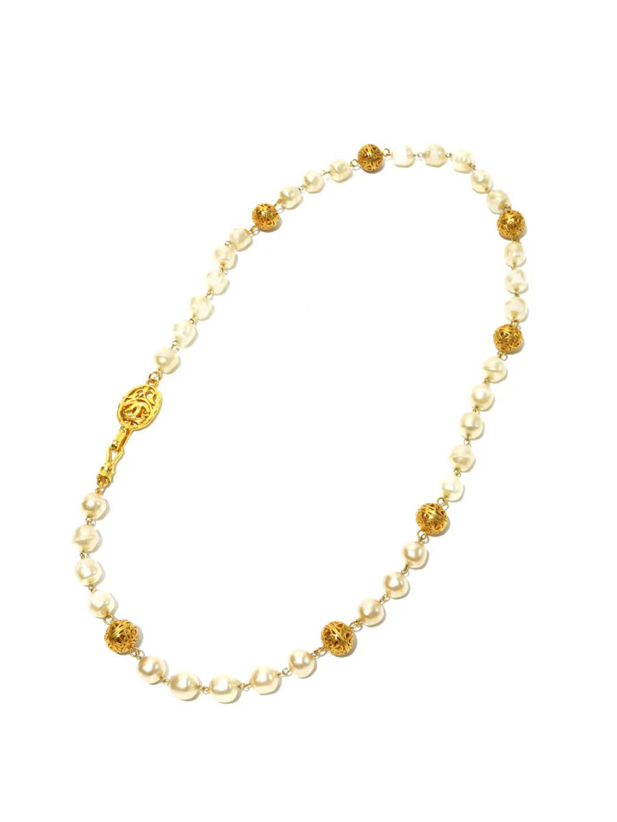 70681 CHANEL / シャネル CC ヴィンテージ コスチュームパール スフィア ネックレス拍卖