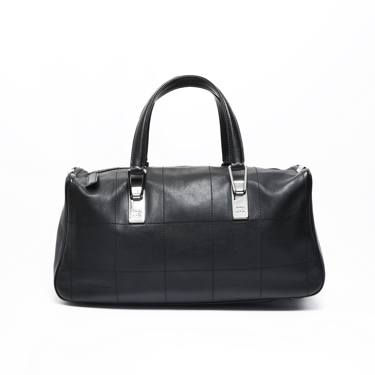 シャネル CHANEL ハンドバッグ 7番台 2002-2003 チョコバー ラムスキン ボーリングバッグ ブラック拍卖