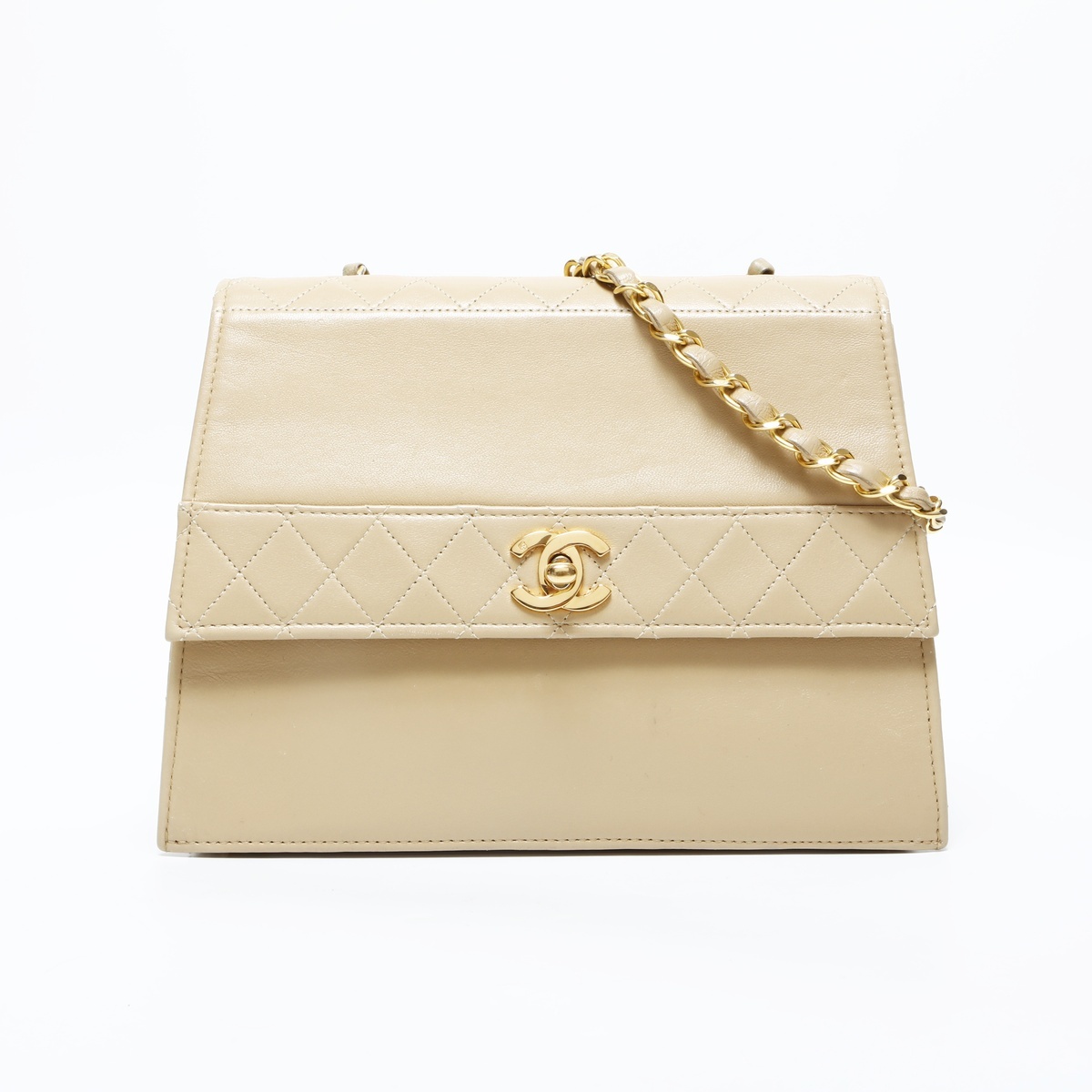 シャネル CHANEL ショルダーバッグ 1番台 1989-1991 ラムスキン フラップ チェーン ダイアモンドステッチ ベージュ拍卖