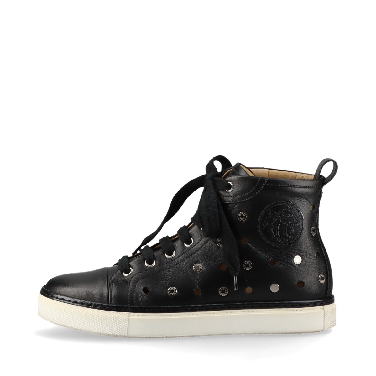 エルメス HERMES スニーカー レザー ハイカット スタッズ Size:38 24.5cm ブラック拍卖